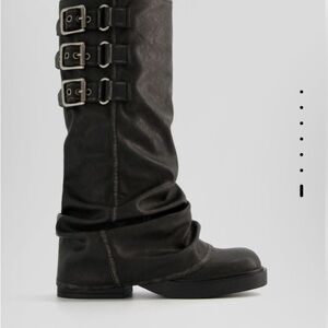 Black Knee-High Buckle Boots